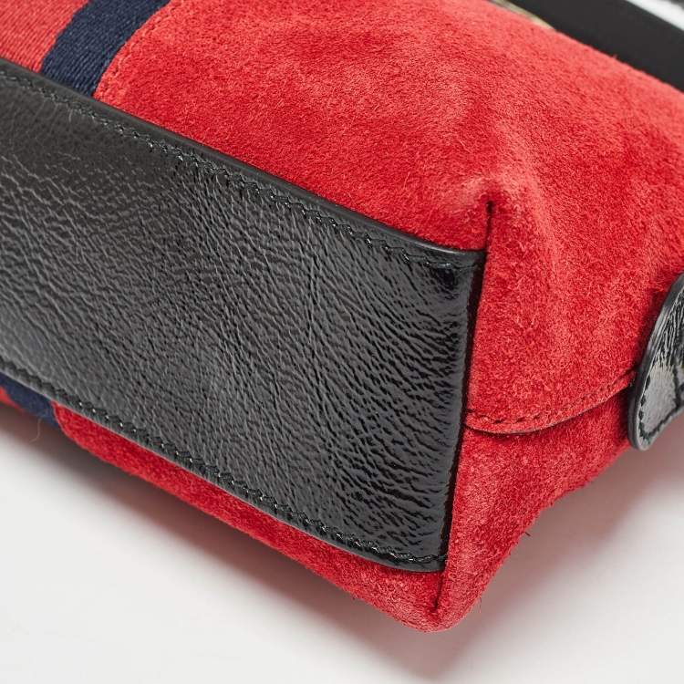 Pre Owned Gucci Red/Black Suede and Patent Leather Small  Ophidia Shoulder Bag