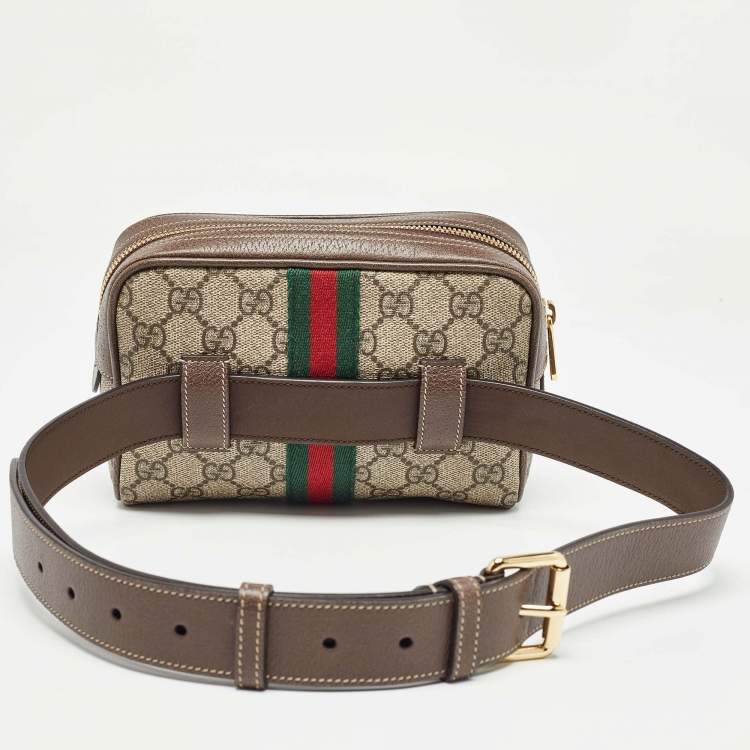Pre Owned Gucci Beige/Brown GG Supreme Canvas and Leather Ophidia Belt Bag