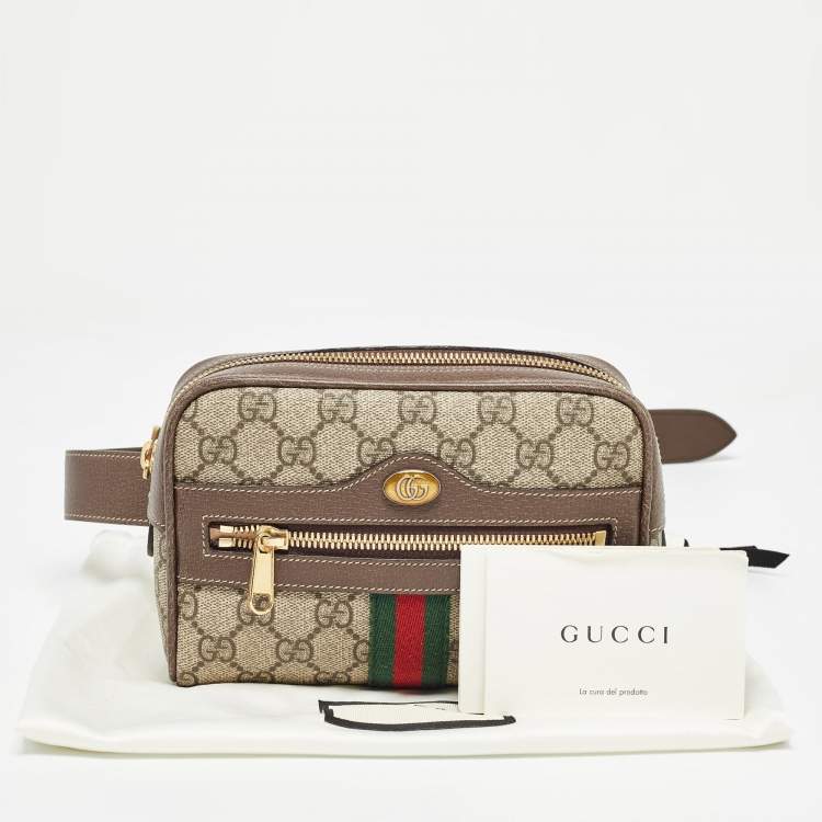 Pre Owned Gucci Beige/Brown GG Supreme Canvas and Leather Ophidia Belt Bag