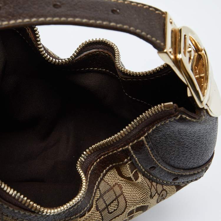 Pre Owned Gucci Beige/Ebony Horsebit Print Canvas and Leather Mini Hobo