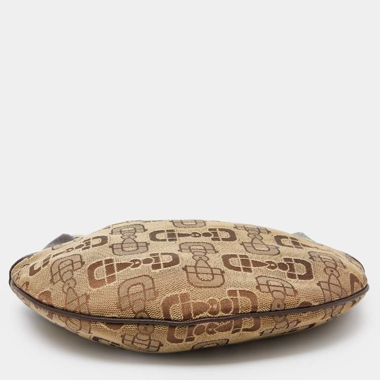 Pre Owned Gucci Beige/Ebony Horsebit Print Canvas and Leather Mini Hobo
