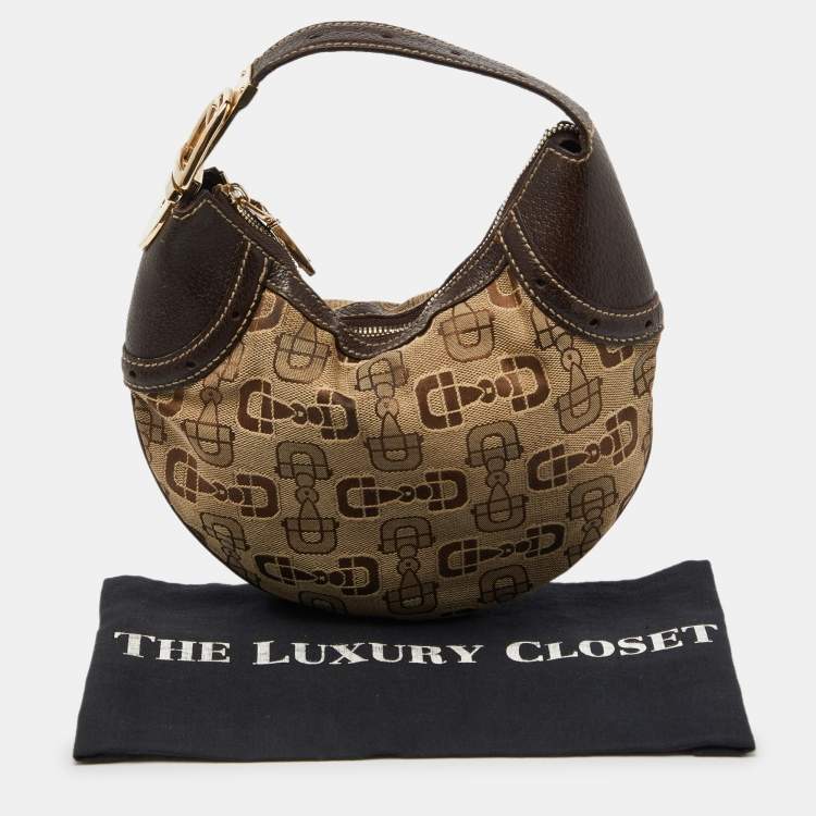 Pre Owned Gucci Beige/Ebony Horsebit Print Canvas and Leather Mini Hobo