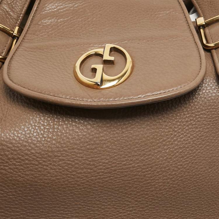 Pre Owned Gucci Beige Leather 1973 Flap Tote