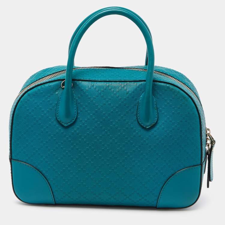 مملوكة مسبقًا Gucci Turquoise Diamante Leather Small Satchel