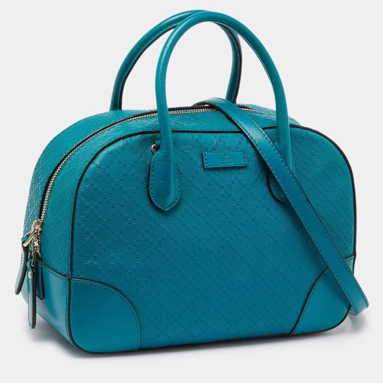 مملوكة مسبقًا Gucci Turquoise Diamante Leather Small Satchel