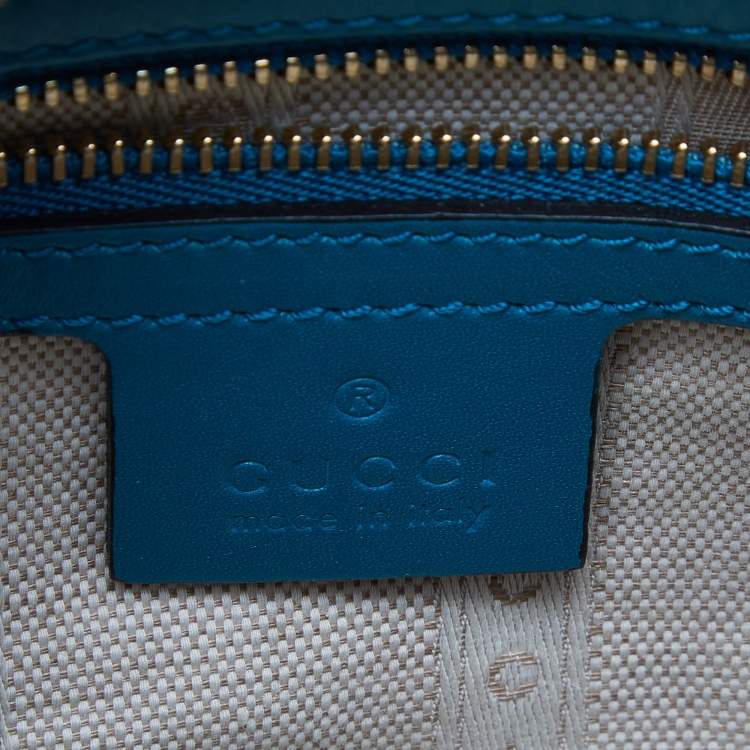 مملوكة مسبقًا Gucci Turquoise Diamante Leather Small Satchel