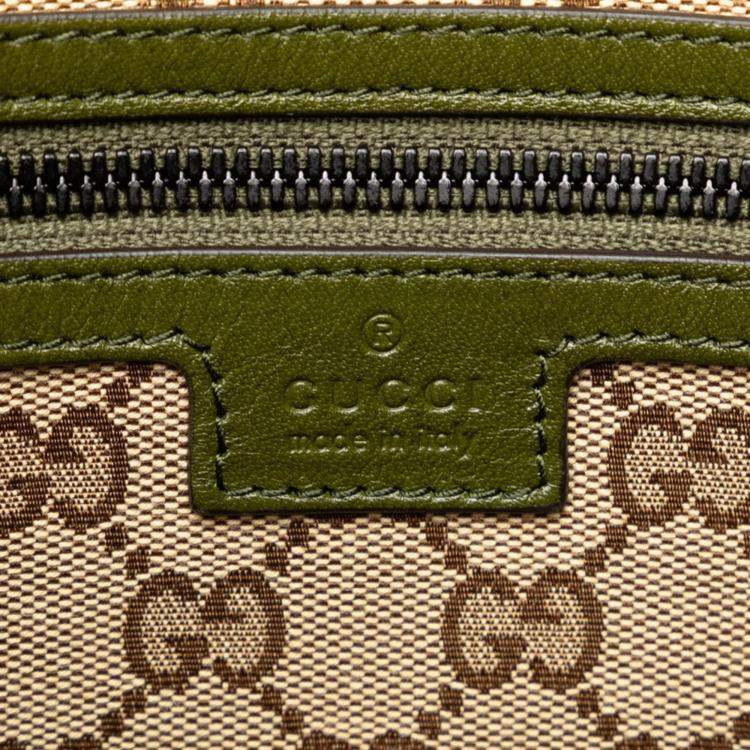 Pre Owned Gucci Green Leather Double G Drawstring Tote Bag