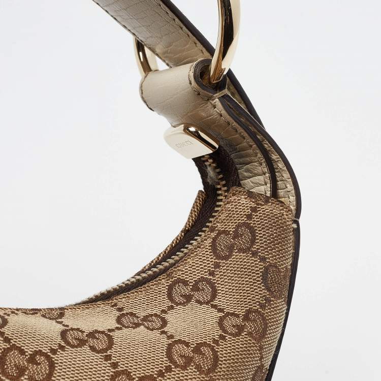Pre Owned Gucci White/Beige GG Canvas Medium Horsebit Hobo