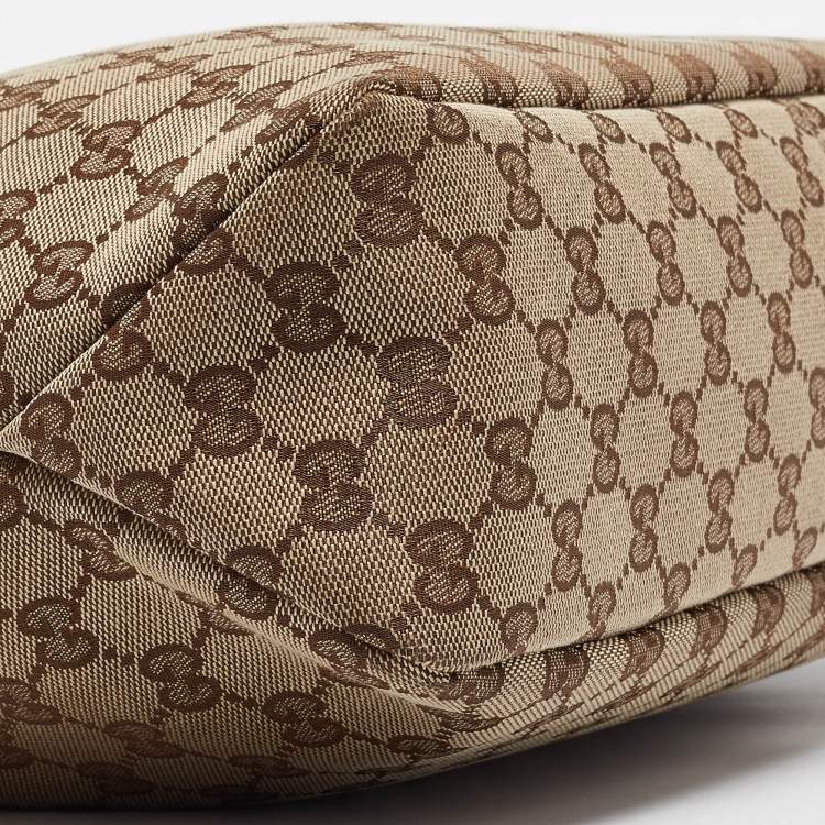 Pre Owned Gucci White/Beige GG Canvas Medium Horsebit Hobo