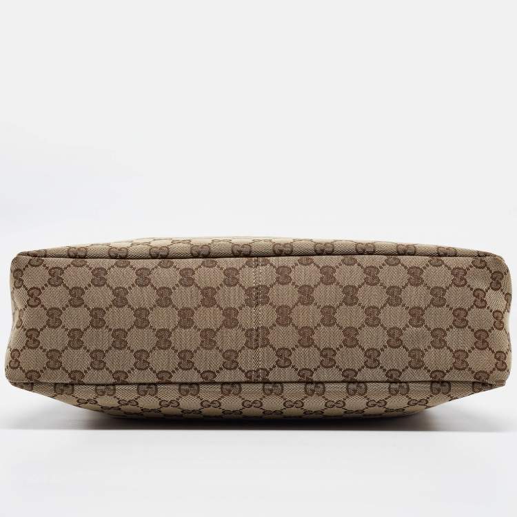 Pre Owned Gucci White/Beige GG Canvas Medium Horsebit Hobo
