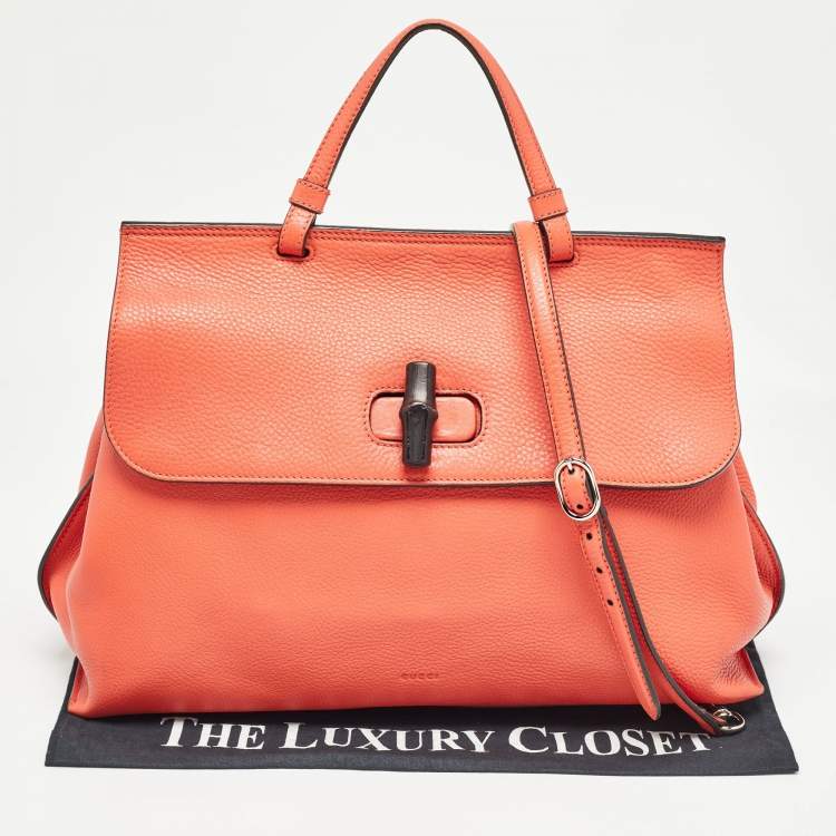 Pre Owned Gucci Orange Leather Large Bamboo Daily Top Handle Bag