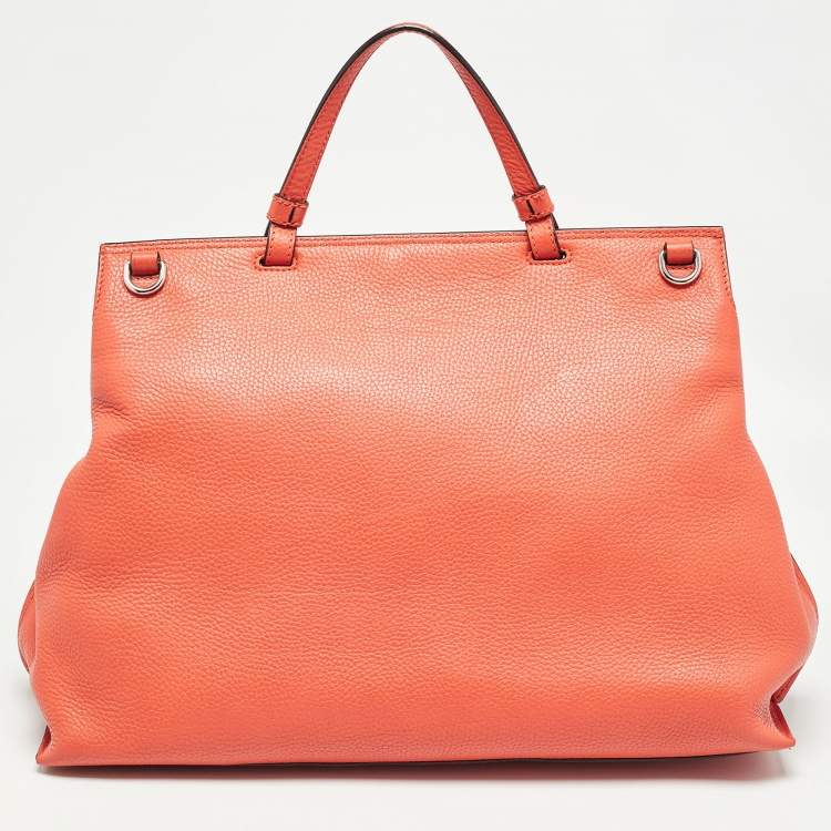 Pre Owned Gucci Orange Leather Large Bamboo Daily Top Handle Bag
