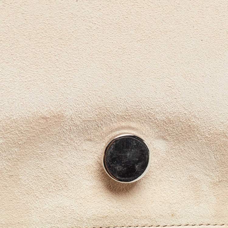 Pre Owned Gucci Beige Suede Crystals Embellished Flap Chain Clutch