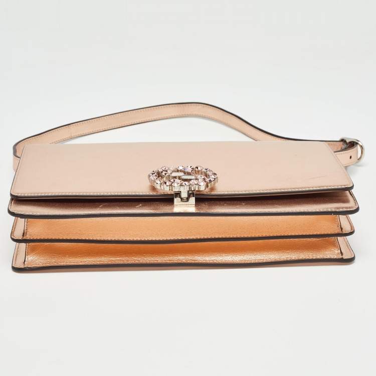 Pre Owned Gucci Rose Gold Leather Crystals Broadway Clutch Bag