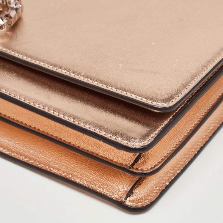 Pre Owned Gucci Rose Gold Leather Crystals Broadway Clutch Bag