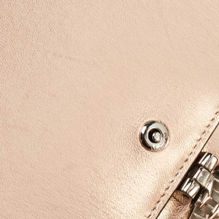 Pre Owned Gucci Rose Gold Leather Crystals Broadway Clutch Bag