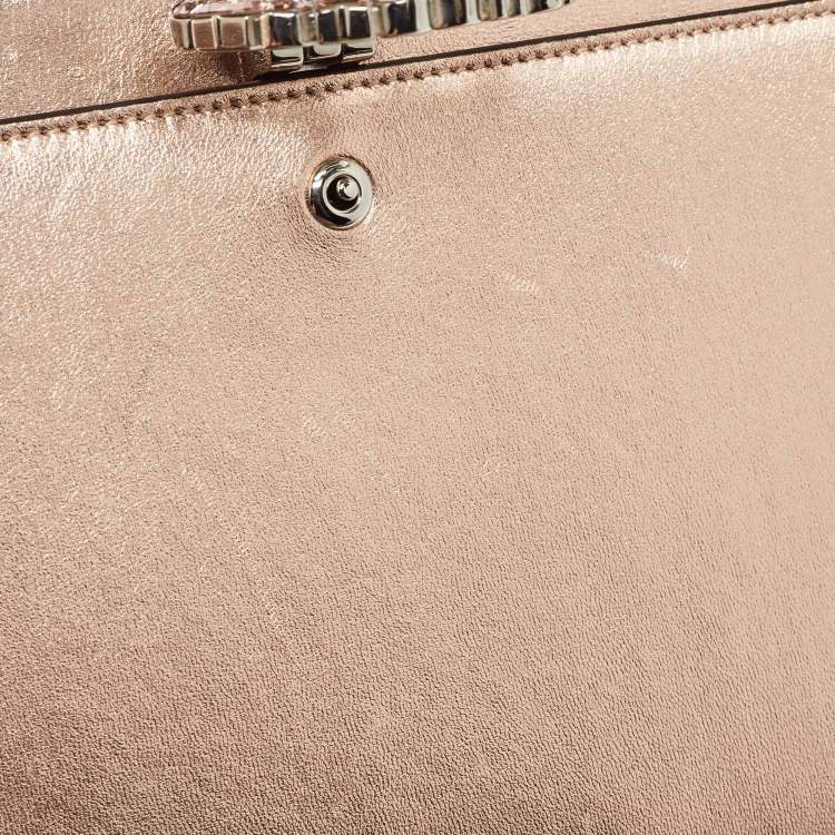Pre Owned Gucci Rose Gold Leather Crystals Broadway Clutch Bag