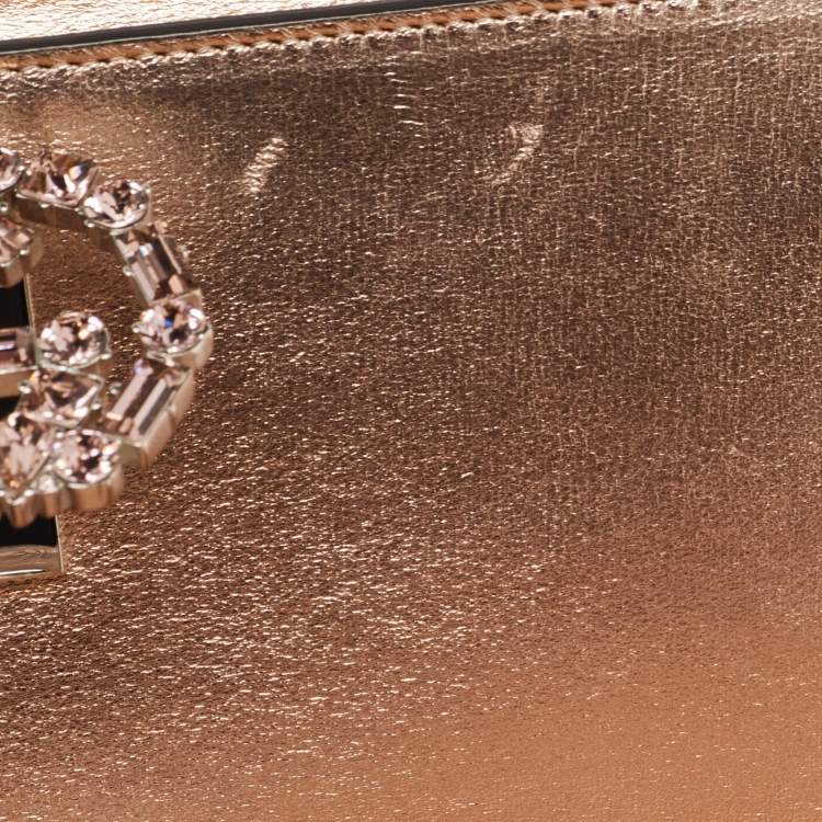Pre Owned Gucci Rose Gold Leather Crystals Broadway Clutch Bag