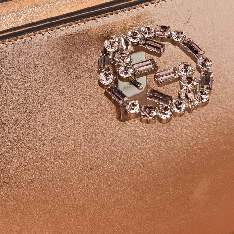 Pre Owned Gucci Rose Gold Leather Crystals Broadway Clutch Bag
