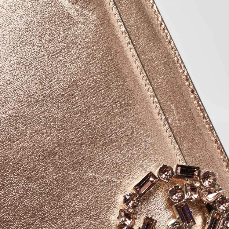 Pre Owned Gucci Rose Gold Leather Crystals Broadway Clutch Bag