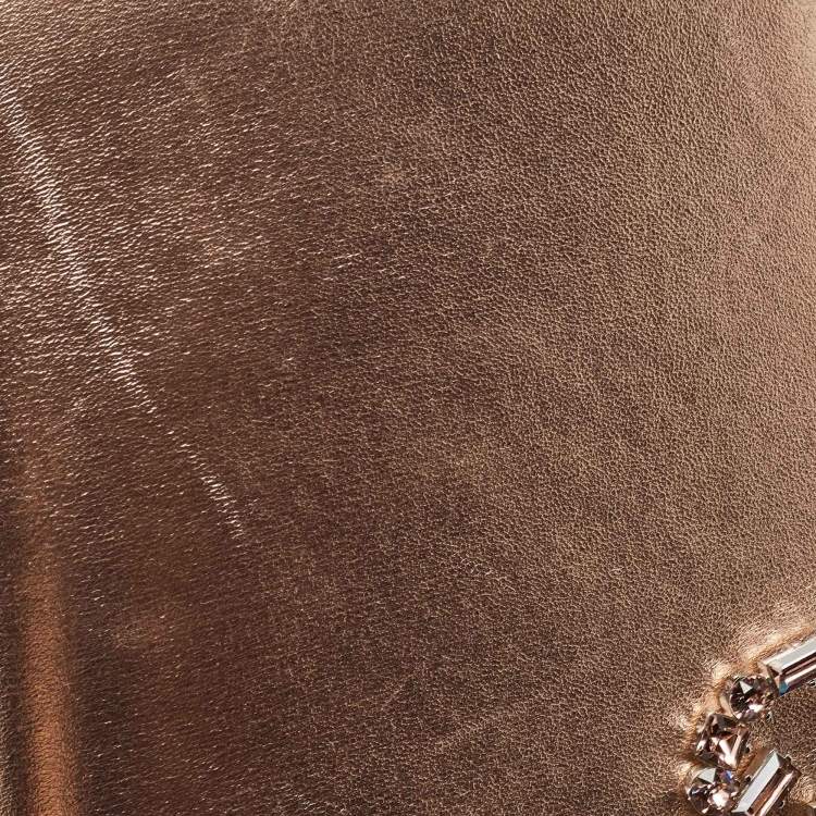Pre Owned Gucci Rose Gold Leather Crystals Broadway Clutch Bag