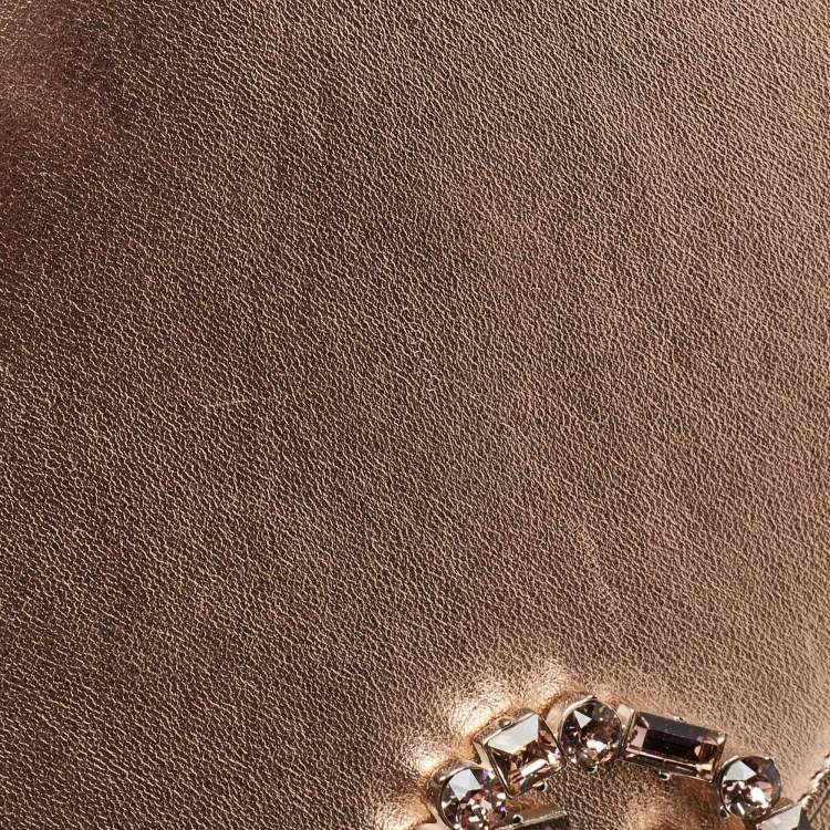 Pre Owned Gucci Rose Gold Leather Crystals Broadway Clutch Bag