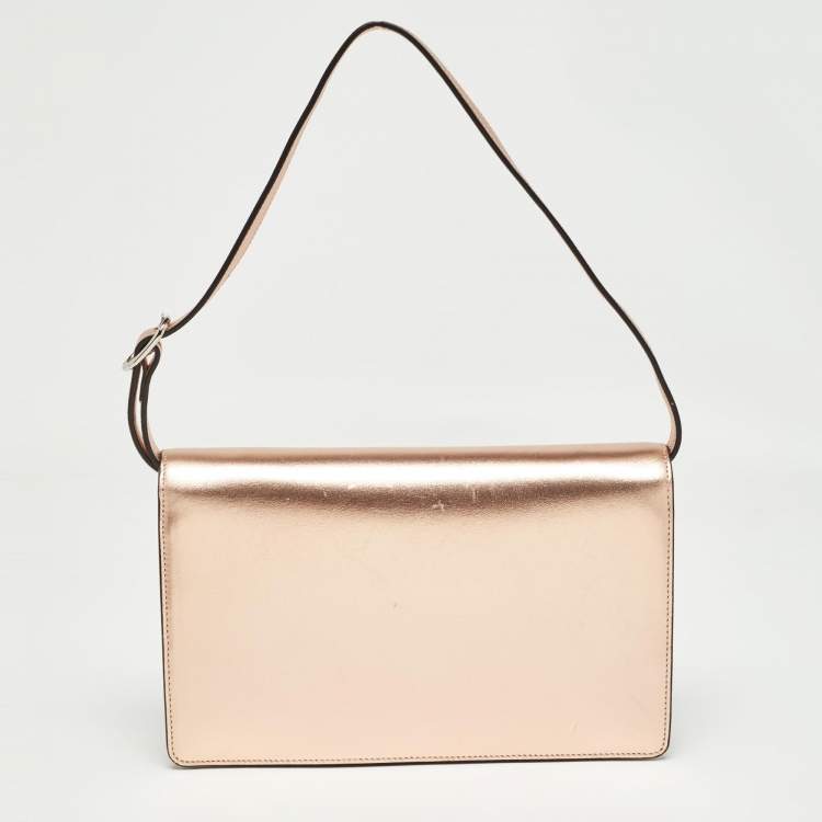 Pre Owned Gucci Rose Gold Leather Crystals Broadway Clutch Bag