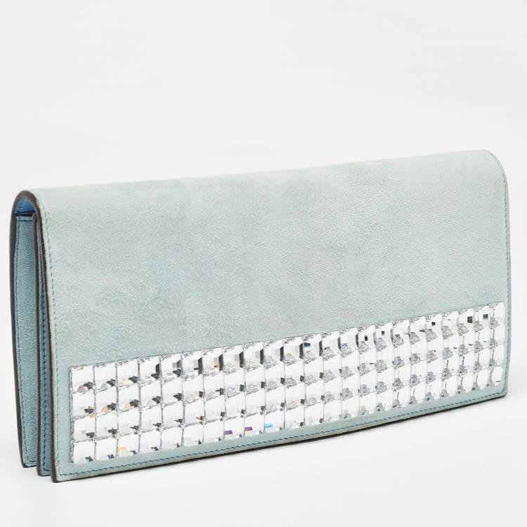 Pre Owned Gucci Light Blue Suede Broadway Clutch