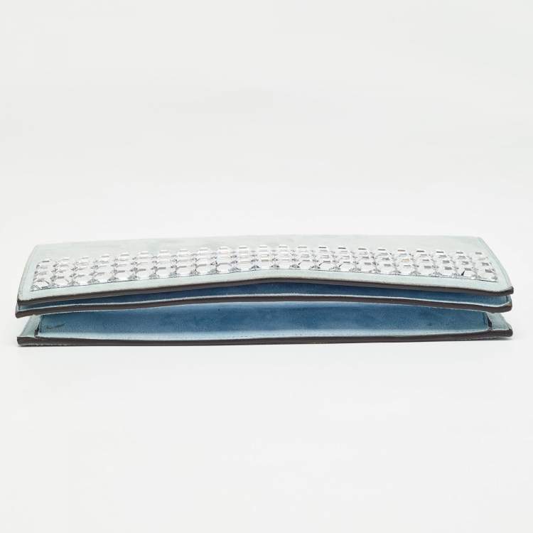Pre Owned Gucci Light Blue Suede Broadway Clutch