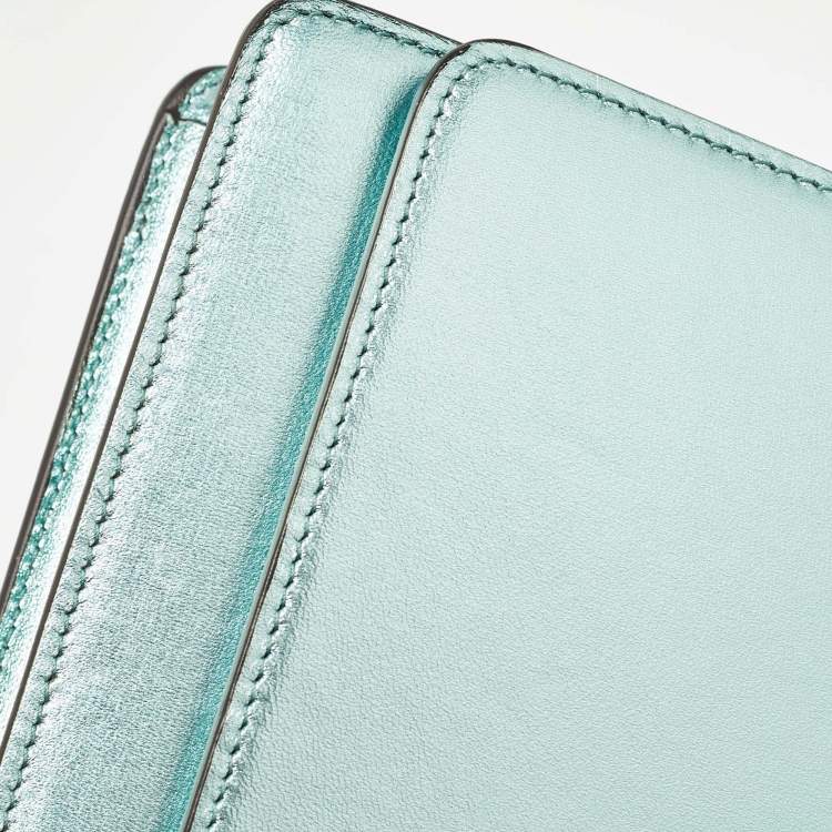 Pre Owned Gucci Metallic Mint Green Leather Crystals Broadway Clutch Bag