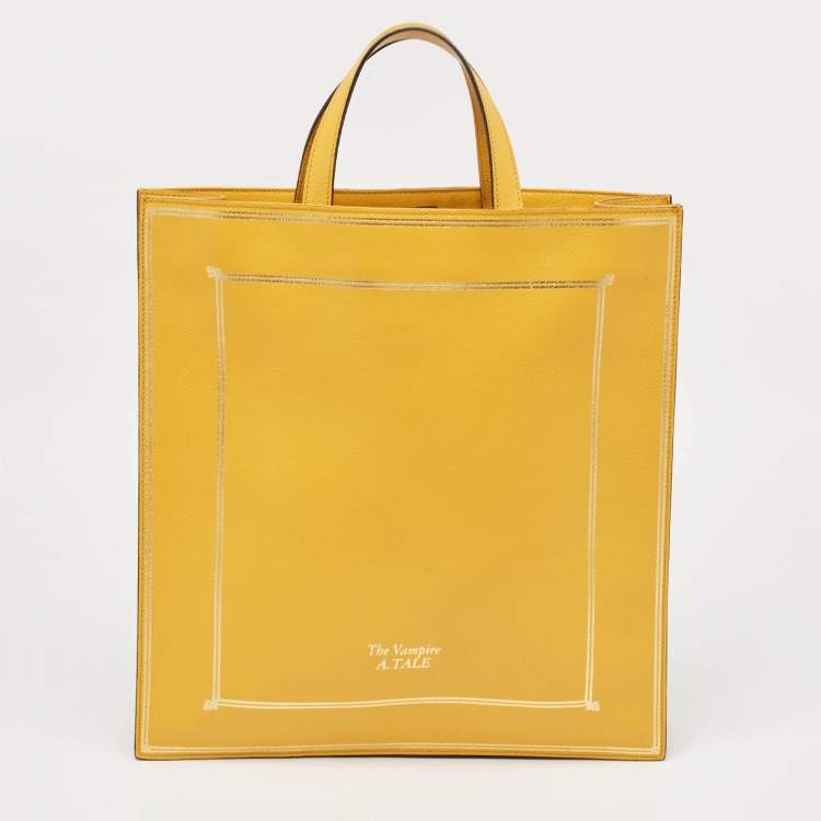 Pre Owned Gucci Mustard Leather Garden Bat Vertical Shopping Tote