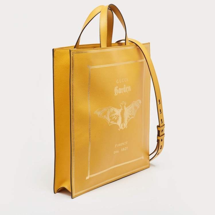 Pre Owned Gucci Mustard Leather Garden Bat Vertical Shopping Tote