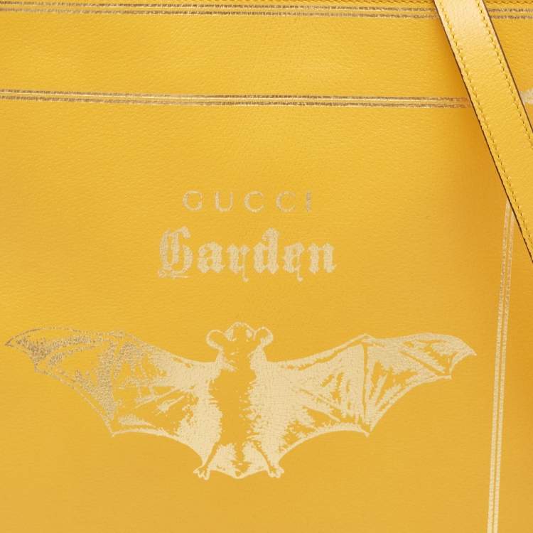 Pre Owned Gucci Mustard Leather Garden Bat Vertical Shopping Tote