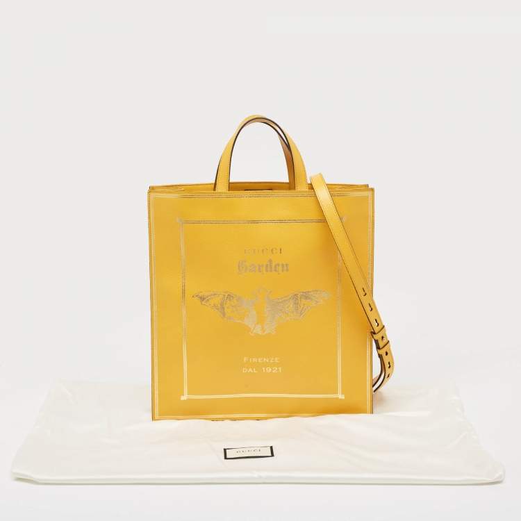 Pre Owned Gucci Mustard Leather Garden Bat Vertical Shopping Tote