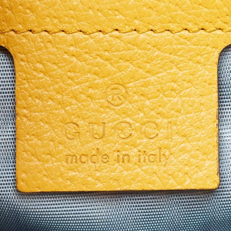 Pre Owned Gucci Mustard Leather Garden Bat Vertical Shopping Tote