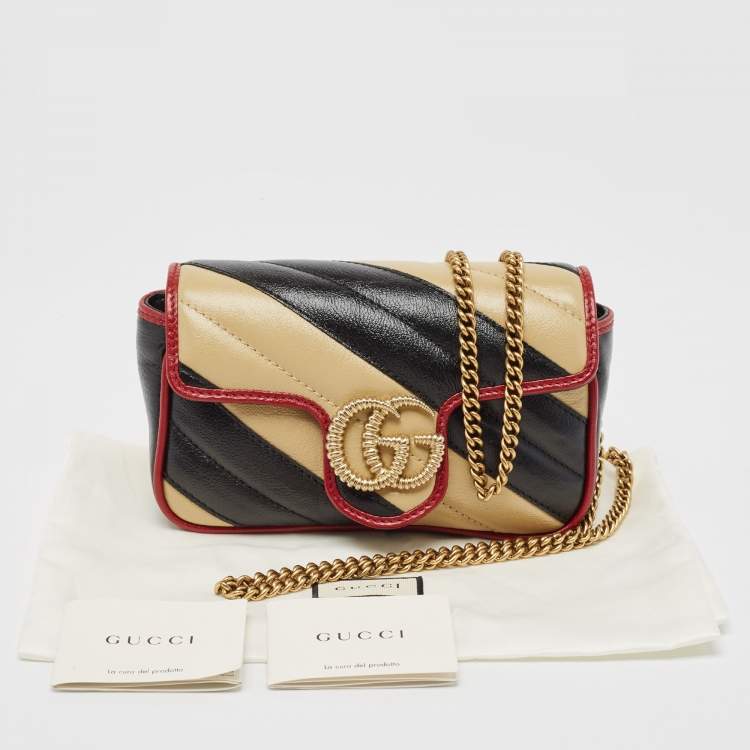 Pre Owned Gucci Tricolor Matelassé Leather Super Mini GG Marmont Torchon Bag
