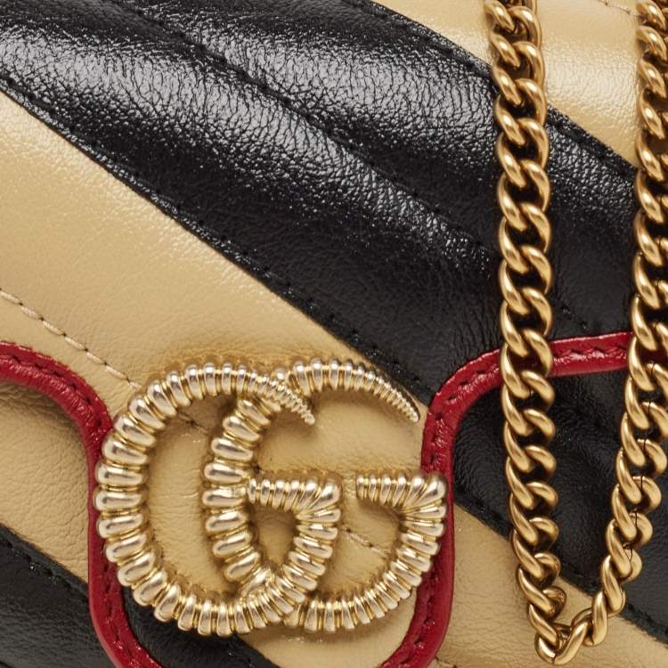 Pre Owned Gucci Tricolor Matelassé Leather Super Mini GG Marmont Torchon Bag