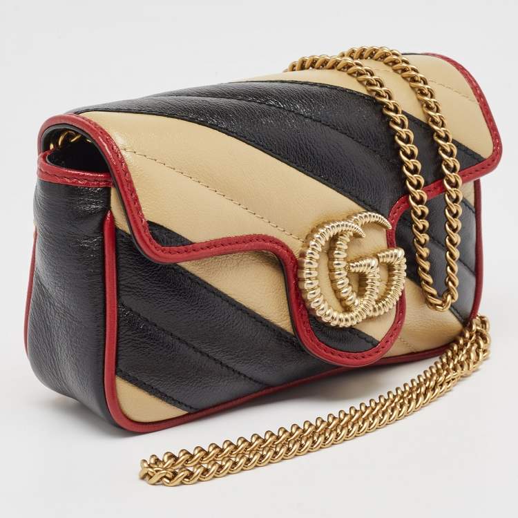 Pre Owned Gucci Tricolor Matelassé Leather Super Mini GG Marmont Torchon Bag