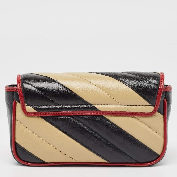 Pre Owned Gucci Tricolor Matelassé Leather Super Mini GG Marmont Torchon Bag