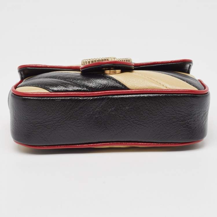 Pre Owned Gucci Tricolor Matelassé Leather Super Mini GG Marmont Torchon Bag