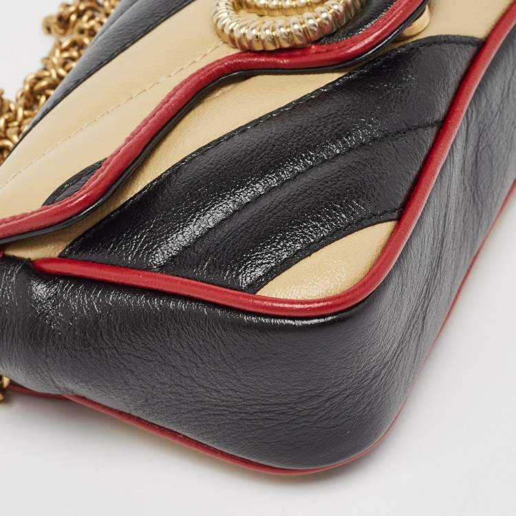 Pre Owned Gucci Tricolor Matelassé Leather Super Mini GG Marmont Torchon Bag