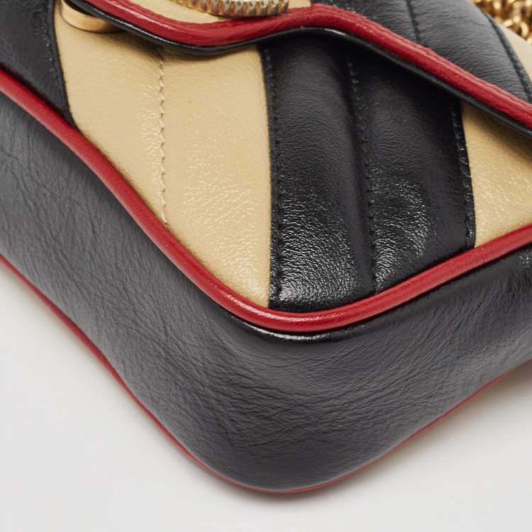 Pre Owned Gucci Tricolor Matelassé Leather Super Mini GG Marmont Torchon Bag