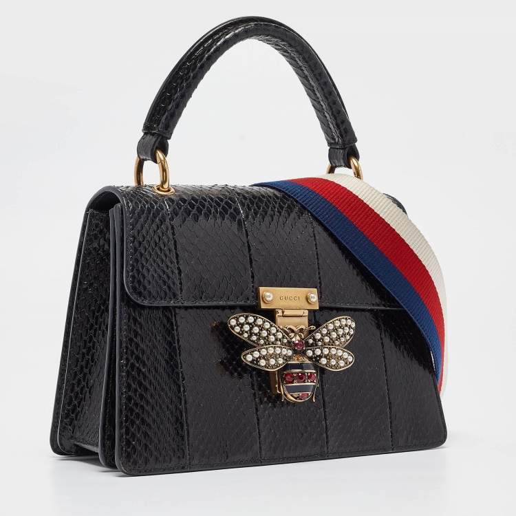 Pre Owned Gucci Black Water Snake Small Queen Margaret Top Handle Bag