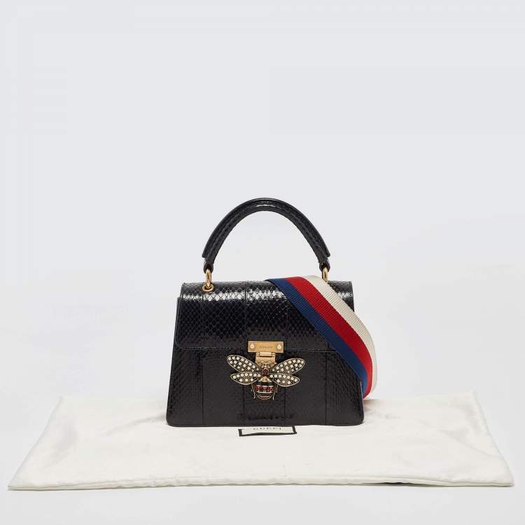 Pre Owned Gucci Black Water Snake Small Queen Margaret Top Handle Bag