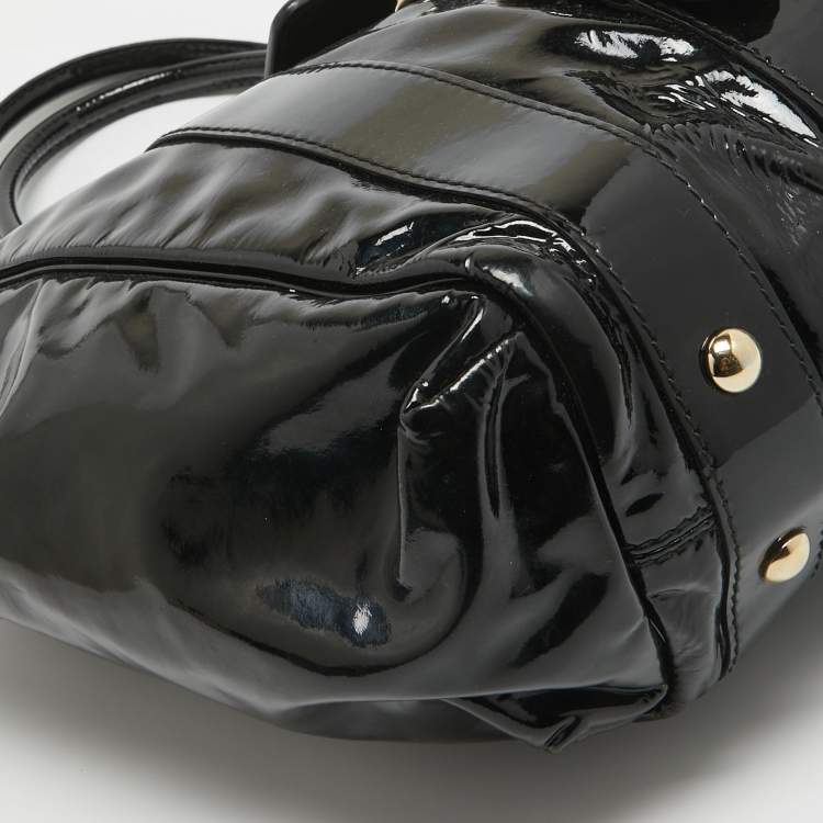 Pre Owned Gucci Black Patent Leather Vanity Tote