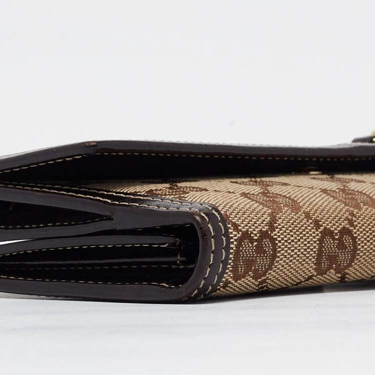 Pre Owned Gucci Beige/Brown GG Canvas and Leather Horsebit Tassel Continental Wallet