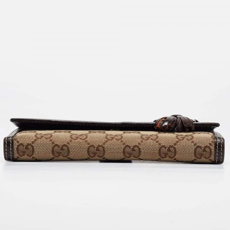 Pre Owned Gucci Beige/Brown GG Canvas and Leather Horsebit Tassel Continental Wallet