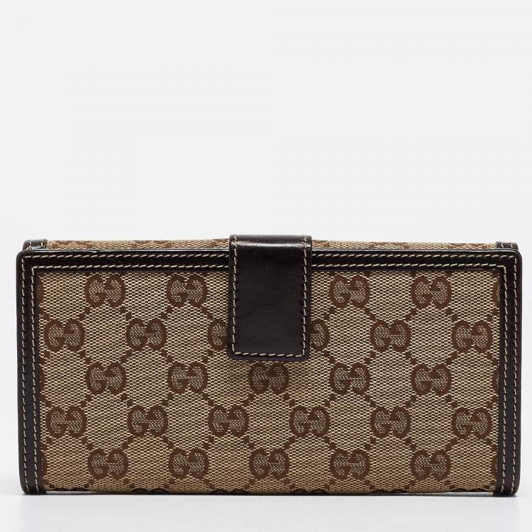 Pre Owned Gucci Beige/Brown GG Canvas and Leather Horsebit Tassel Continental Wallet