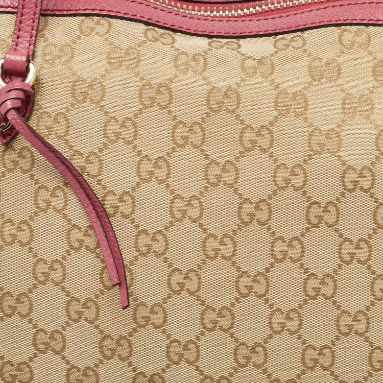 Pre Owned Gucci Fuchsia/Beige GG Canvas and Leather Bree Bag