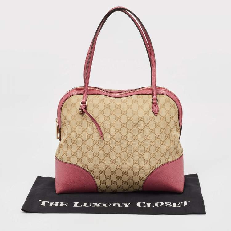 Pre Owned Gucci Fuchsia/Beige GG Canvas and Leather Bree Bag